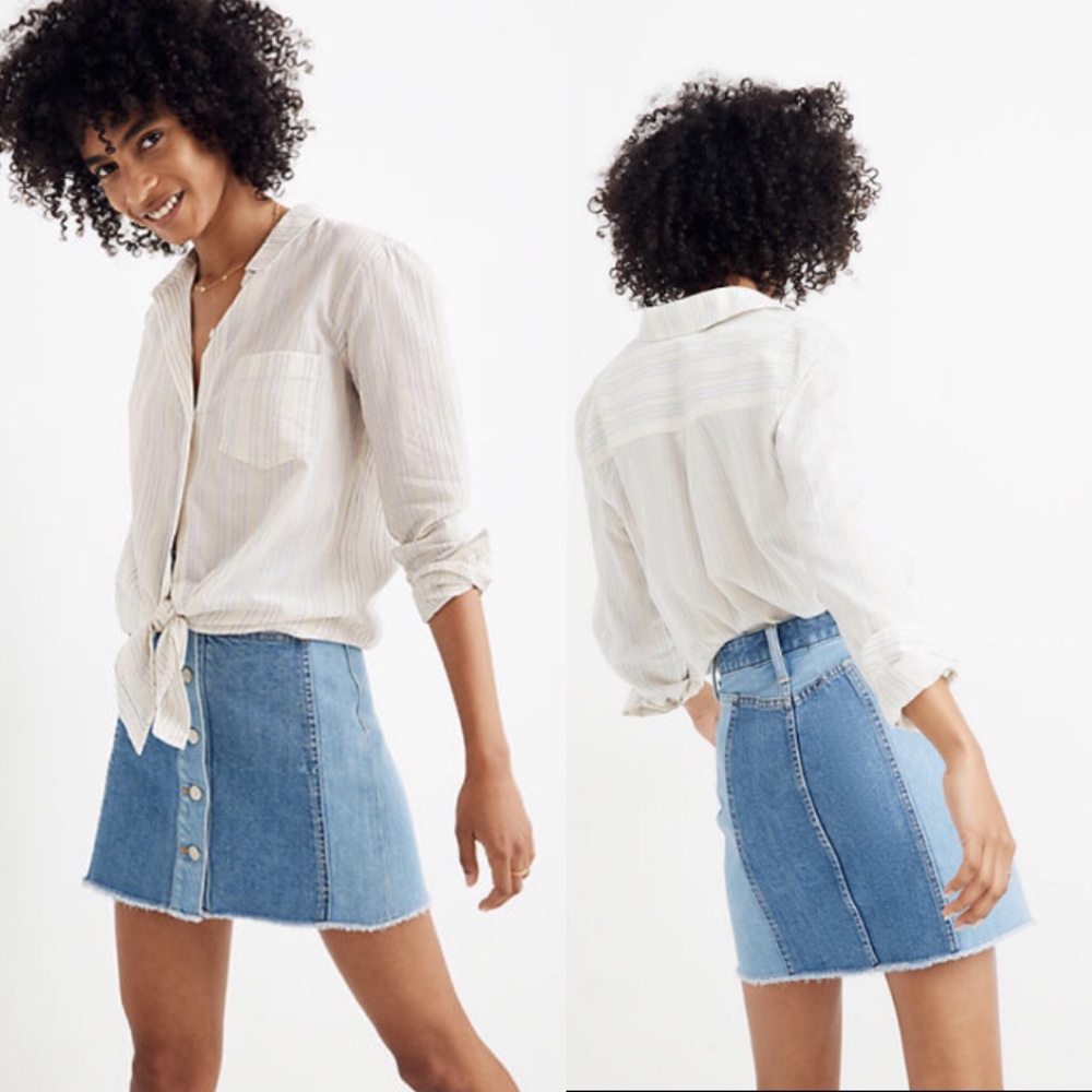Madewell Cream and Light Tan Striped Button-Up Blouse
